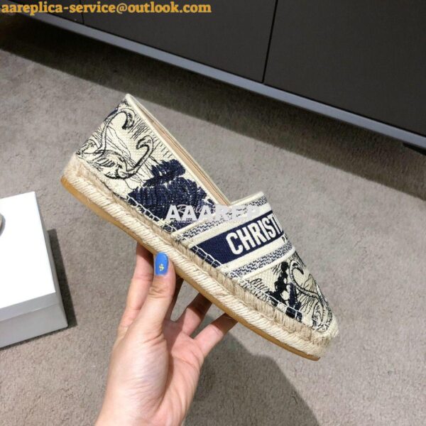 Replica Dior Granville Espadrille Blue Ecru Embroidered 8