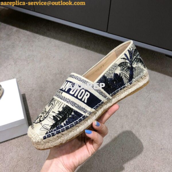 Replica Dior Granville Espadrille Blue Ecru Embroidered 9