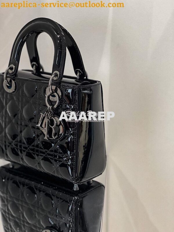 Replica Dior Small Lady Dior Bag All Black Ultraglossy Patent Cannage 6