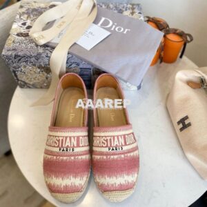 Replica Dior Granville Espadrille Dark Nude D-Stripes Embroidered Cott