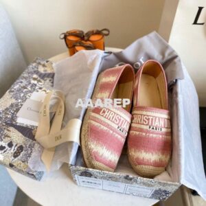 Replica Dior Granville Espadrille Dark Nude D-Stripes Embroidered Cott 2