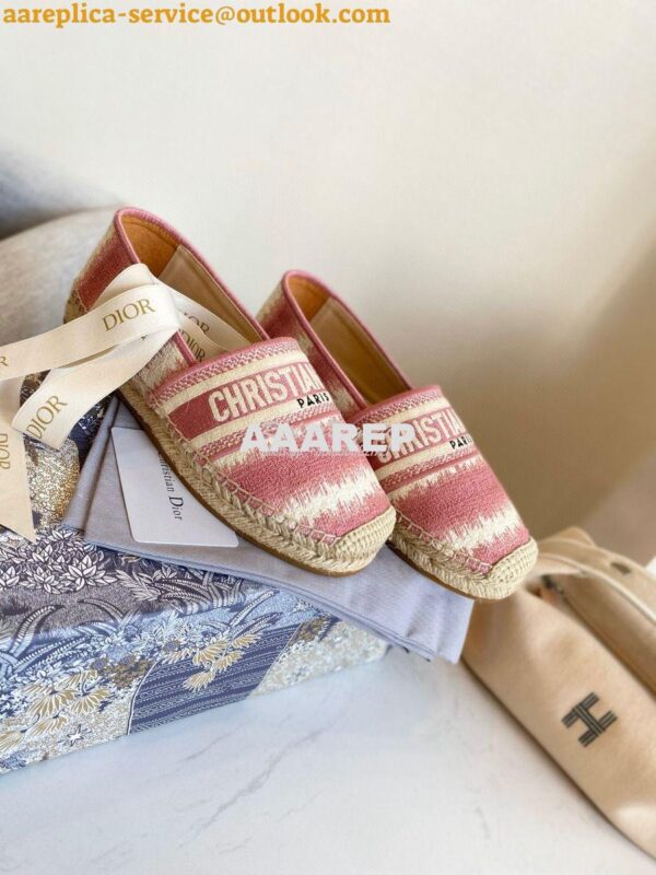 Replica Dior Granville Espadrille Dark Nude D-Stripes Embroidered Cott 5