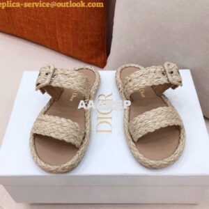 Replica Dior Ocean Slide Jute-Colored Braided Raffia KCQ515 2