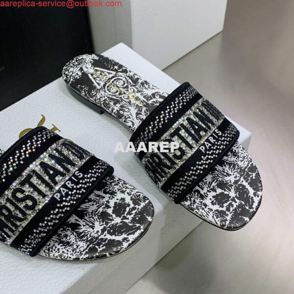 Replica Dior Women's Shoes Diamond Embroidered Dway Slide KCQ209TJE Black 5