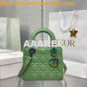 Replica Dior Small Lady Dior Bright Green Cannage Lambskin Bag with Ir