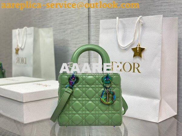 Replica Dior Small Lady Dior Bright Green Cannage Lambskin Bag with Ir 3