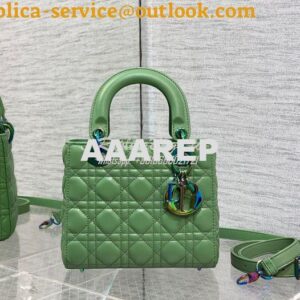 Replica Dior Small Lady Dior Bright Green Cannage Lambskin Bag with Ir 2