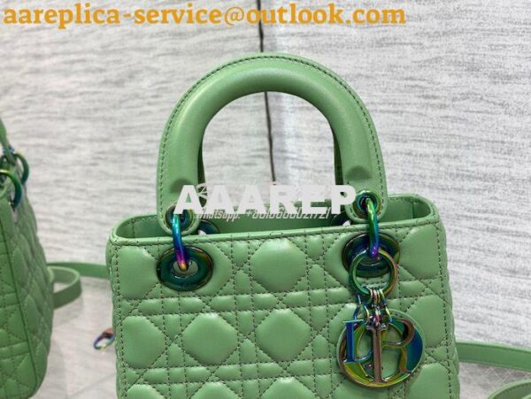 Replica Dior Small Lady Dior Bright Green Cannage Lambskin Bag with Ir 6