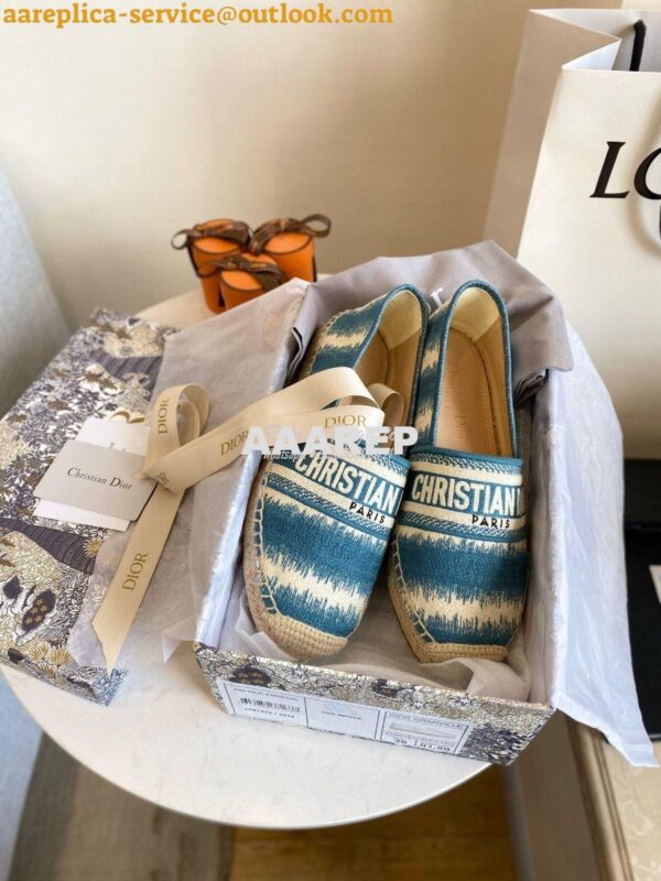 Replica Dior Granville Espadrille Deep Ocean Blue D-Stripes Embroidere 4