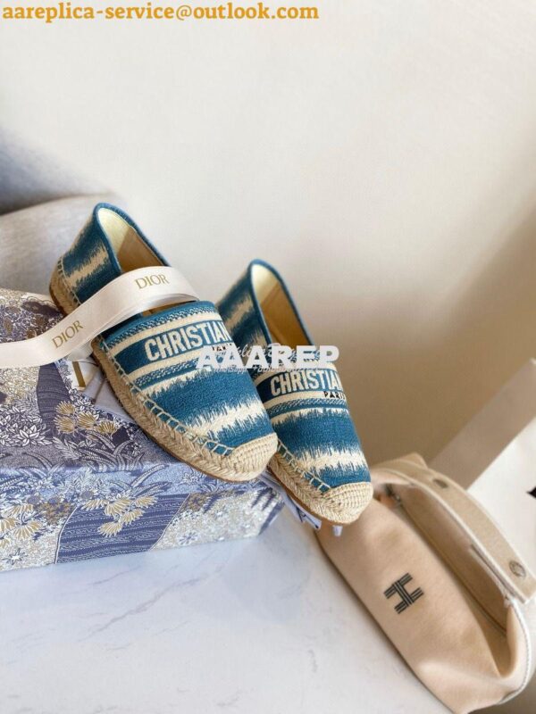 Replica Dior Granville Espadrille Deep Ocean Blue D-Stripes Embroidere 5