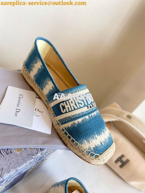 Replica Dior Granville Espadrille Deep Ocean Blue D-Stripes Embroidere 6