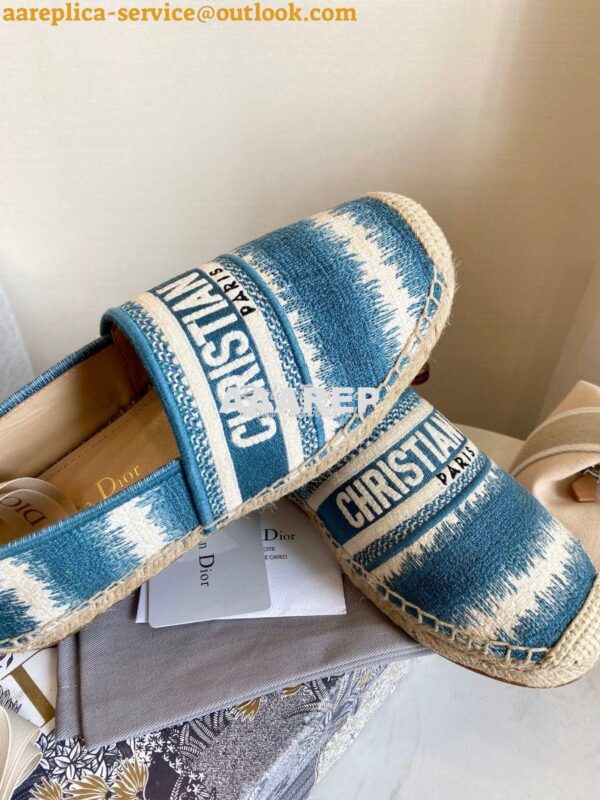 Replica Dior Granville Espadrille Deep Ocean Blue D-Stripes Embroidere 7