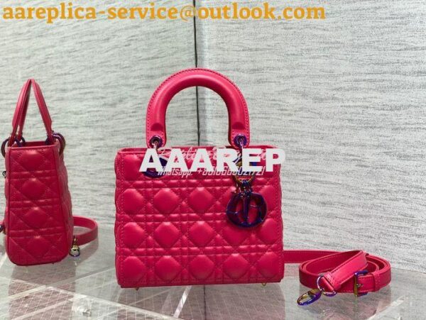 Replica Dior Small Lady Dior Bright Pink Cannage Lambskin Bag with Iri 3