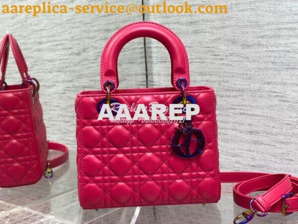 Replica Dior Small Lady Dior Bright Pink Cannage Lambskin Bag with Iri 4