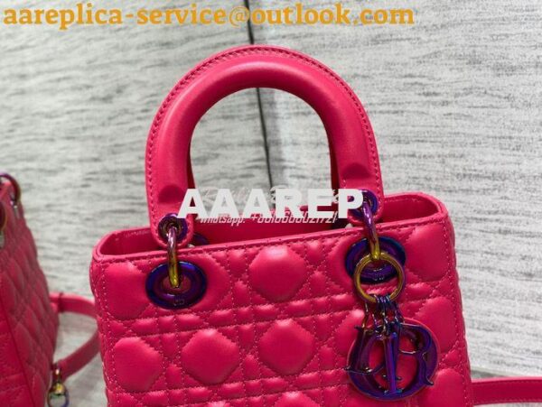 Replica Dior Small Lady Dior Bright Pink Cannage Lambskin Bag with Iri 5