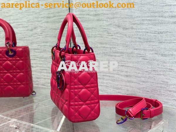 Replica Dior Small Lady Dior Bright Pink Cannage Lambskin Bag with Iri 8