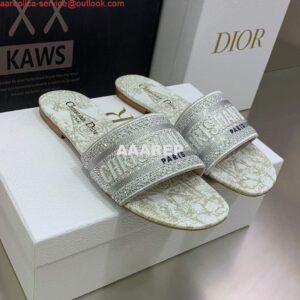 Replica Dior Women's Shoes Diamond Embroidered Dway Slide KCQ209TJE Gray 2