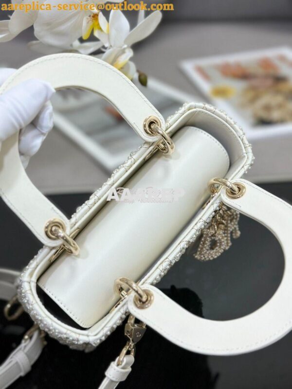 Replica Dior Small Lady Dior Latte Calfskin Embroidered with Resin Pea 8