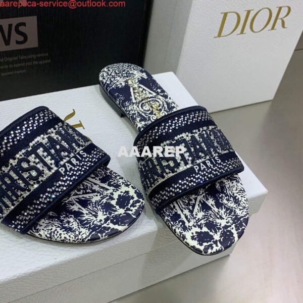 Replica Dior Women's Shoes Diamond Embroidered Dway Slide KCQ209TJE Navy blue 5