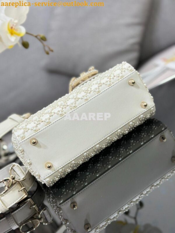 Replica Dior Small Lady Dior Latte Calfskin Embroidered with Resin Pea 12