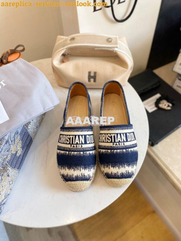 Replica Dior Granville Espadrille Navy D-Stripes Embroidered Cotton KD 3