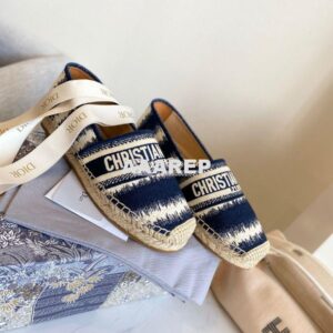 Replica Dior Granville Espadrille Navy D-Stripes Embroidered Cotton KD 2