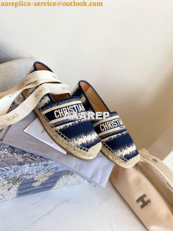 Replica Dior Granville Espadrille Navy D-Stripes Embroidered Cotton KD 4