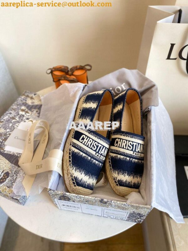 Replica Dior Granville Espadrille Navy D-Stripes Embroidered Cotton KD 5