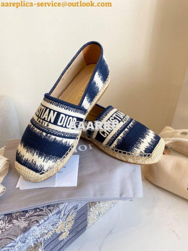 Replica Dior Granville Espadrille Navy D-Stripes Embroidered Cotton KD 6