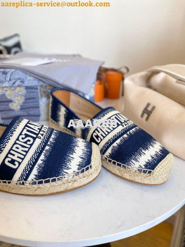 Replica Dior Granville Espadrille Navy D-Stripes Embroidered Cotton KD 8