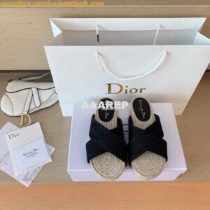 Replica Dior Granville Mule Black Embroidered Cotton KCQ392 2