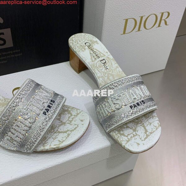 Replica Dior Women's Shoes Dway Heeled Slide Metallic Thread Strass KCQ244CHS Gray 5