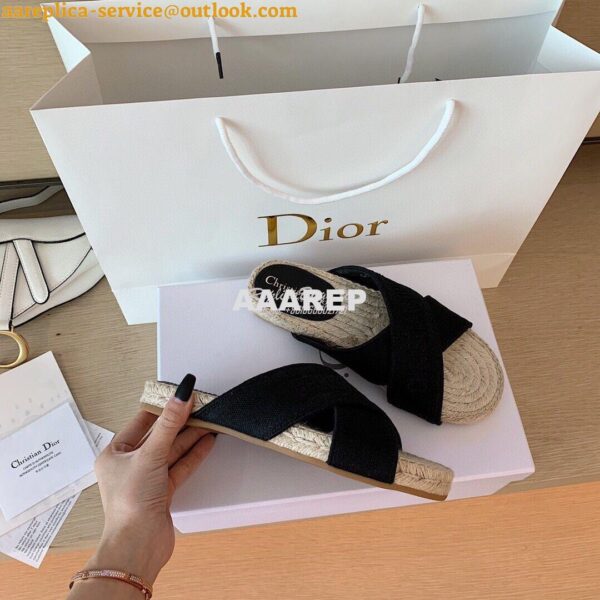 Replica Dior Granville Mule Black Embroidered Cotton KCQ392 10