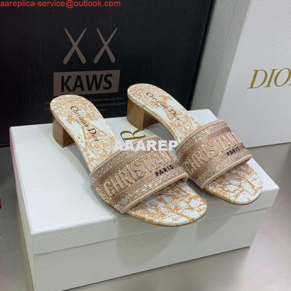 Replica Dior Women's Shoes Dway Heeled Slide Metallic Thread Strass KCQ244CHS naked powder 4