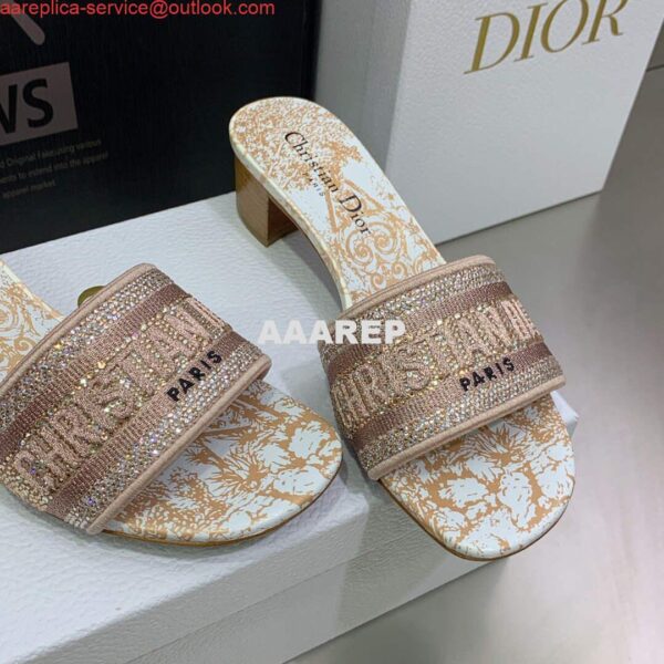 Replica Dior Women's Shoes Dway Heeled Slide Metallic Thread Strass KCQ244CHS naked powder 5