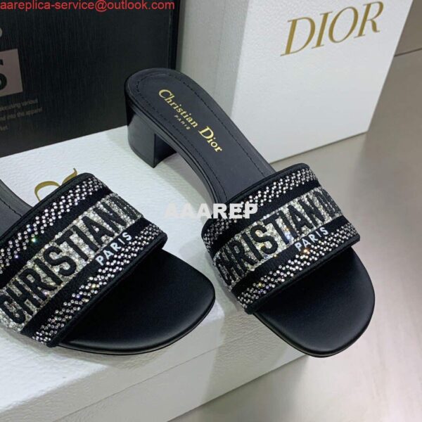 Replica Dior Women's Shoes Dway Heeled Slide Metallic Thread Strass KCQ244LCS Black 5