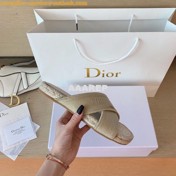 Replica Dior Granville Mule Cream Embroidered Cotton KCQ392 10