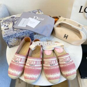 Replica Dior Granville Mule Dark Nude D-Stripes Embroidered Cotton KDB