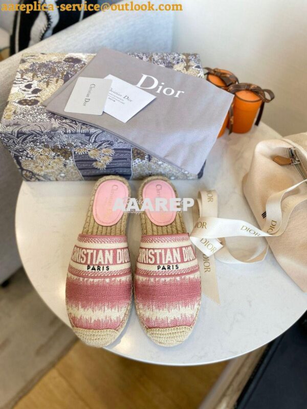 Replica Dior Granville Mule Dark Nude D-Stripes Embroidered Cotton KDB 4