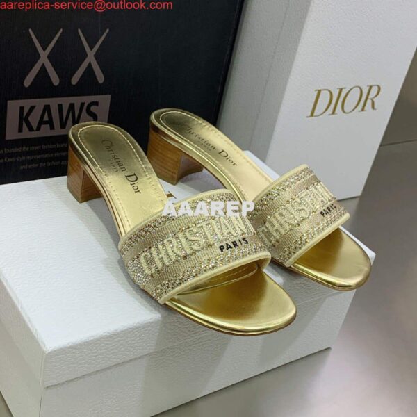 Replica Dior Women's Shoes Dway Heeled Slide Metallic Thread Strass KCQ244LCS Gold 3