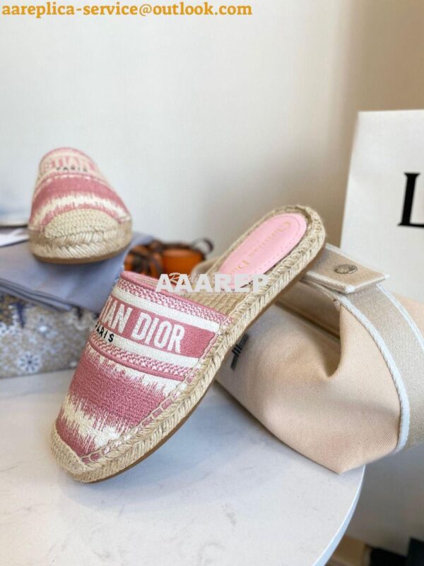 Replica Dior Granville Mule Dark Nude D-Stripes Embroidered Cotton KDB 7