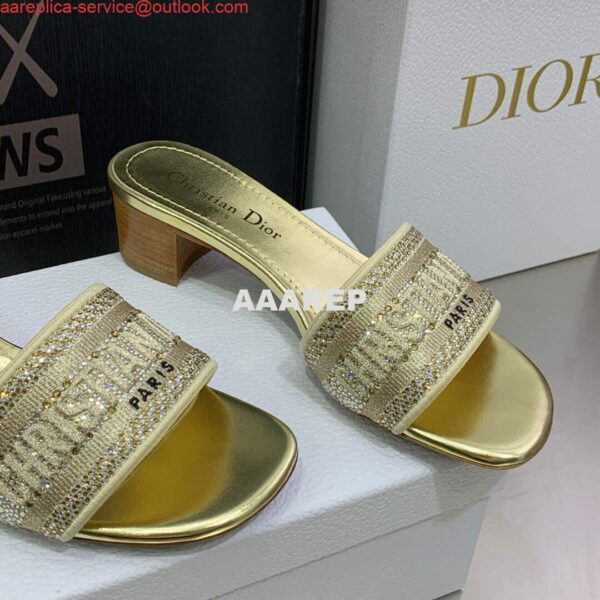 Replica Dior Women's Shoes Dway Heeled Slide Metallic Thread Strass KCQ244LCS Gold 4