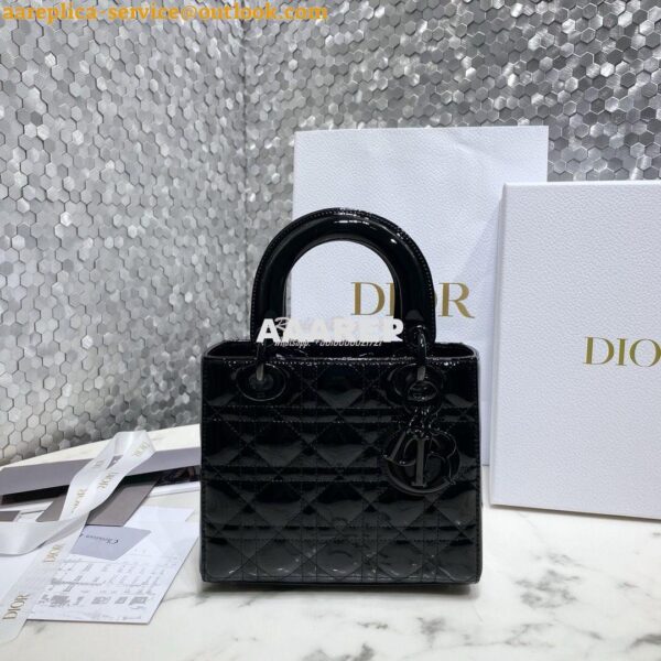 Replica Dior Small Lady Dior Patent Calfskin Bag All Black 3