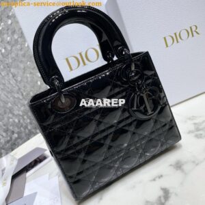 Replica Dior Small Lady Dior Patent Calfskin Bag All Black 2