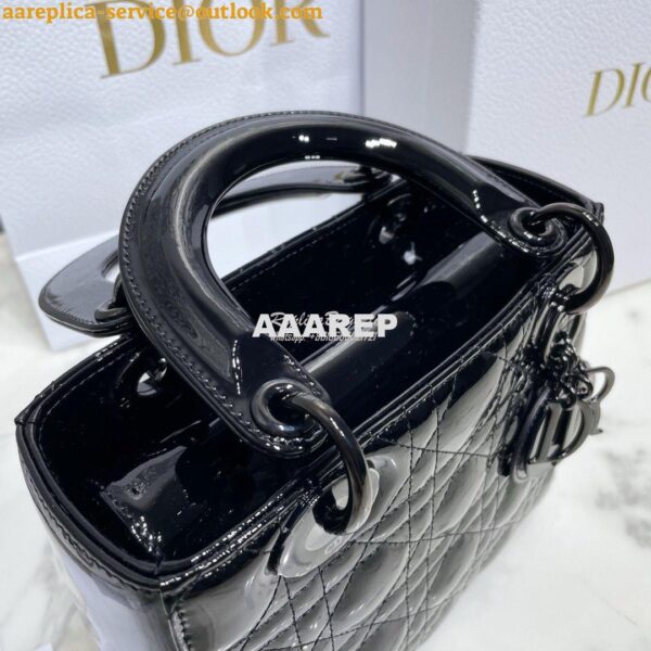 Replica Dior Small Lady Dior Patent Calfskin Bag All Black 5