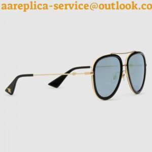 Replica Gucci Black Aviator Metal Sunglasses