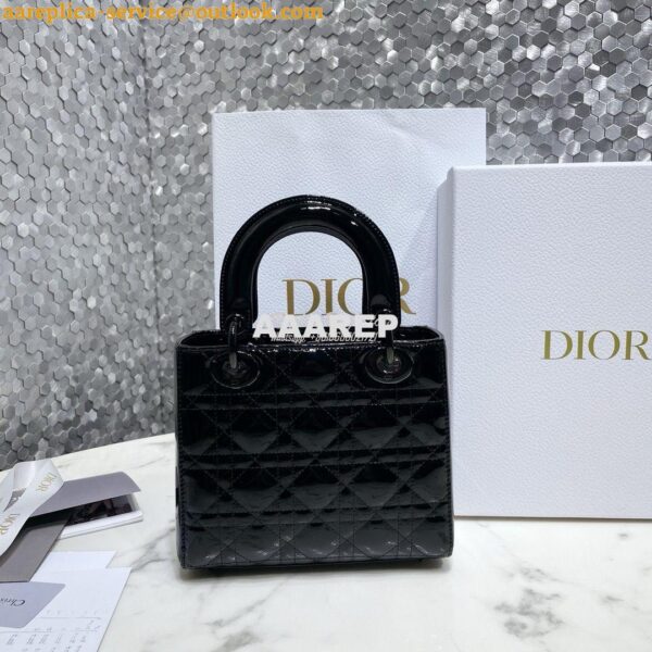 Replica Dior Small Lady Dior Patent Calfskin Bag All Black 8