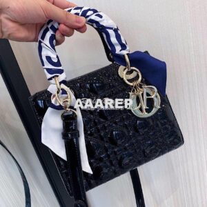 Replica Dior Small Lady Dior Patent Calfskin Bag Black 2