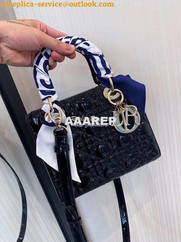 Replica Dior Small Lady Dior Patent Calfskin Bag Black 4