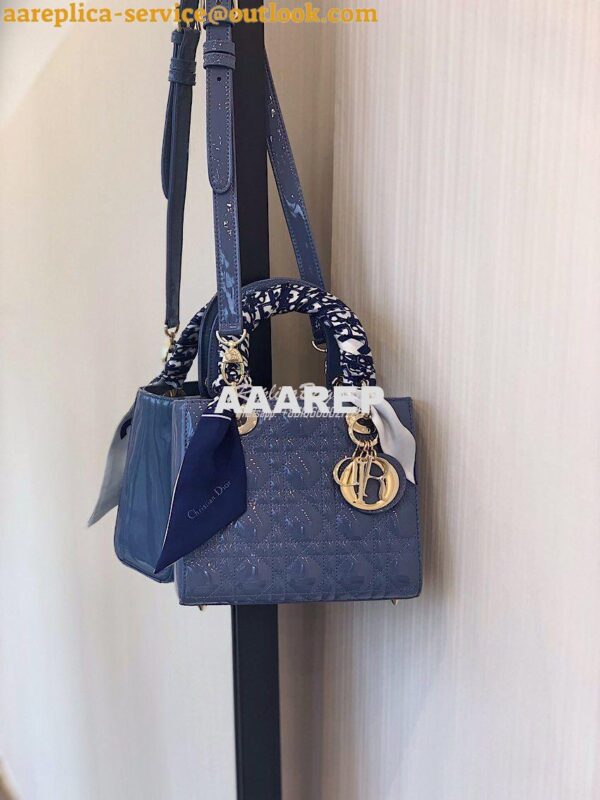 Replica Dior Small Lady Dior Patent Calfskin Bag Denim Blue 3